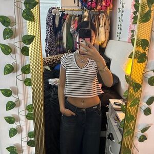 Altar’d State White and black striped cropped top Size S